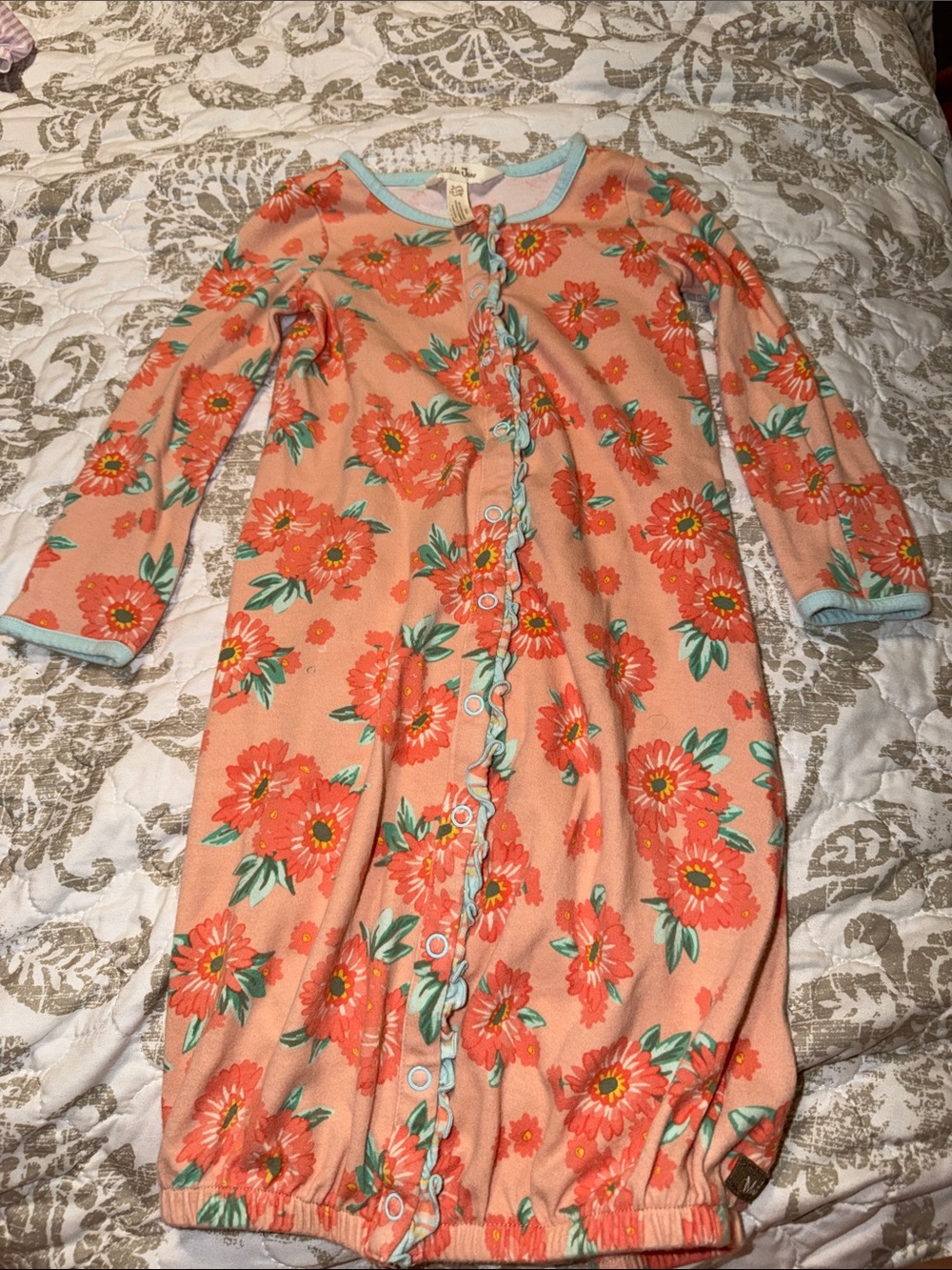 Matilda Jane Coral Floral Sleep Gown with Mint Trim